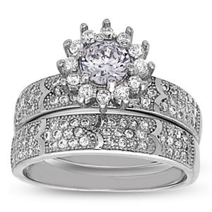 Sterling Silver Wedding Engagement 2 in 1 Set Ring